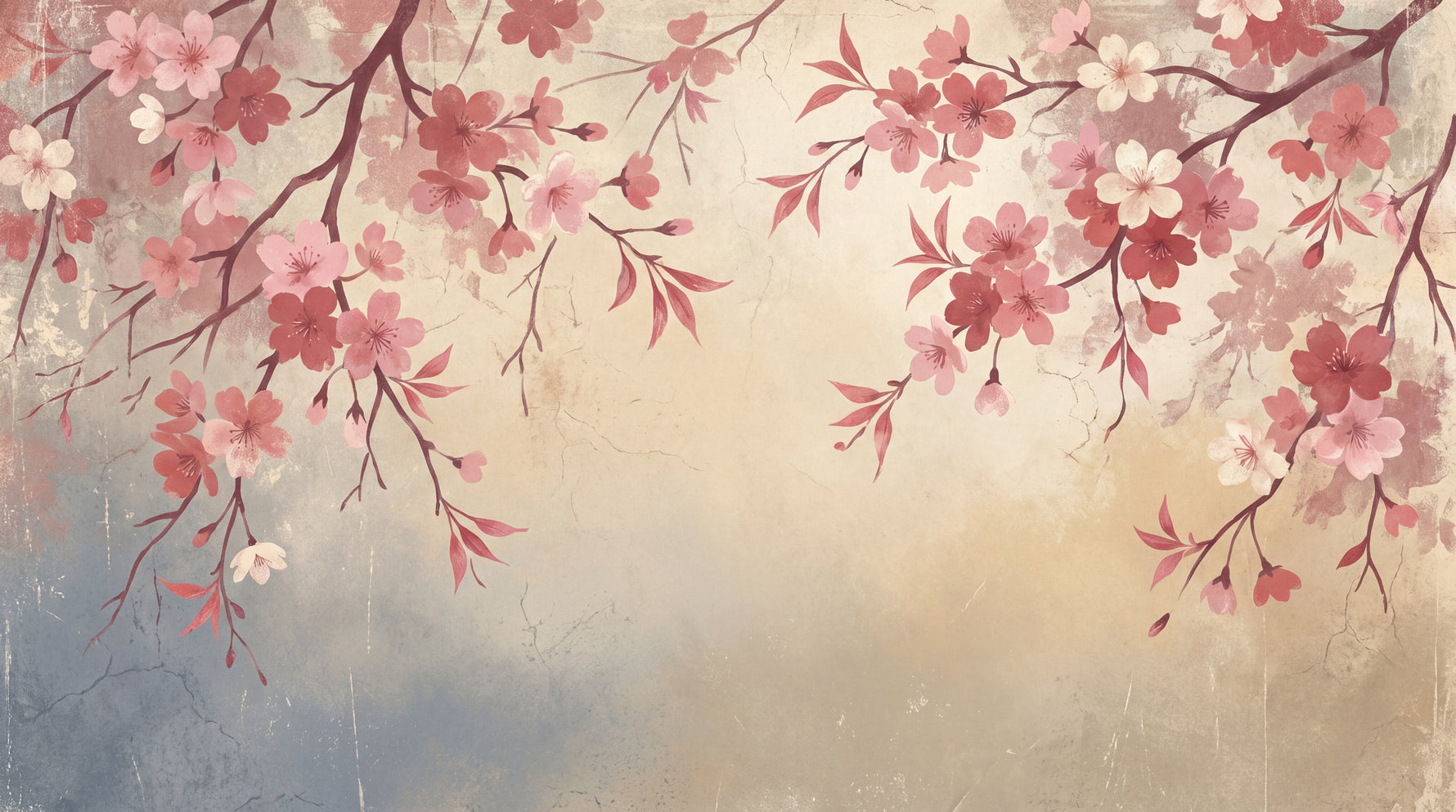 Drifting Petals - Pink Cherry Blossom Wallpaper - Japanese Vintage Floral Peel and Stick Wall Mural - Design