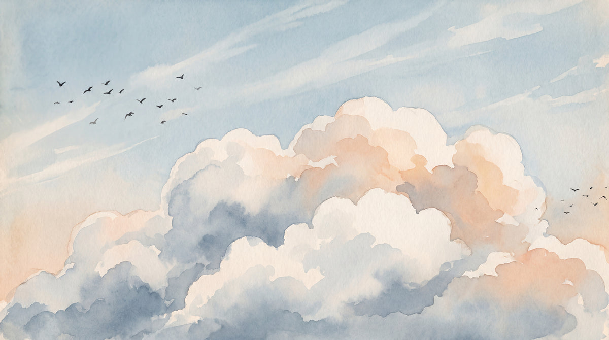 Drifting Quietude Blue Cloud Wallpaper - Sky Blue Wallpaper Peel and Stick Wall Mural with Birds - Design