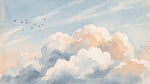 Drifting Quietude Blue Cloud Wallpaper - Sky Blue Wallpaper Peel and Stick Wall Mural with Birds - Design