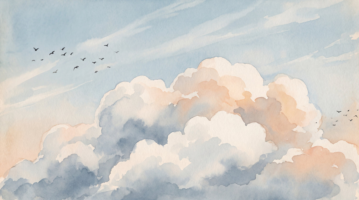 Drifting Quietude Blue Cloud Wallpaper - Sky Blue Wallpaper Peel and Stick Wall Mural with Birds - Design