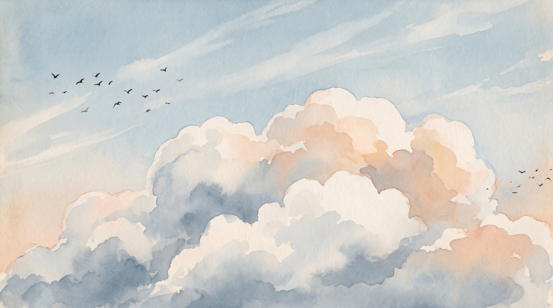Drifting Quietude Blue Cloud Wallpaper - Sky Blue Wallpaper Peel and Stick Wall Mural with Birds - Design