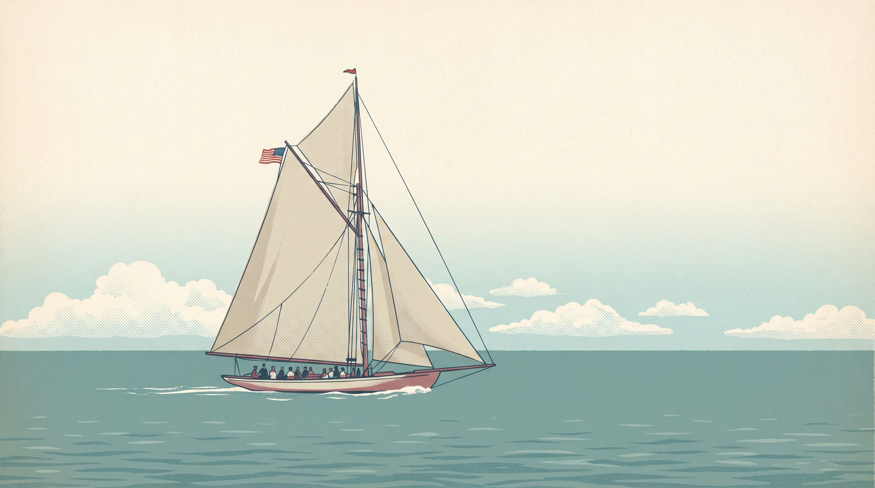 Drifting Sails - Beige Ocean Wallpaper - Vintage Sea Wave Peel and Stick Mural - Design