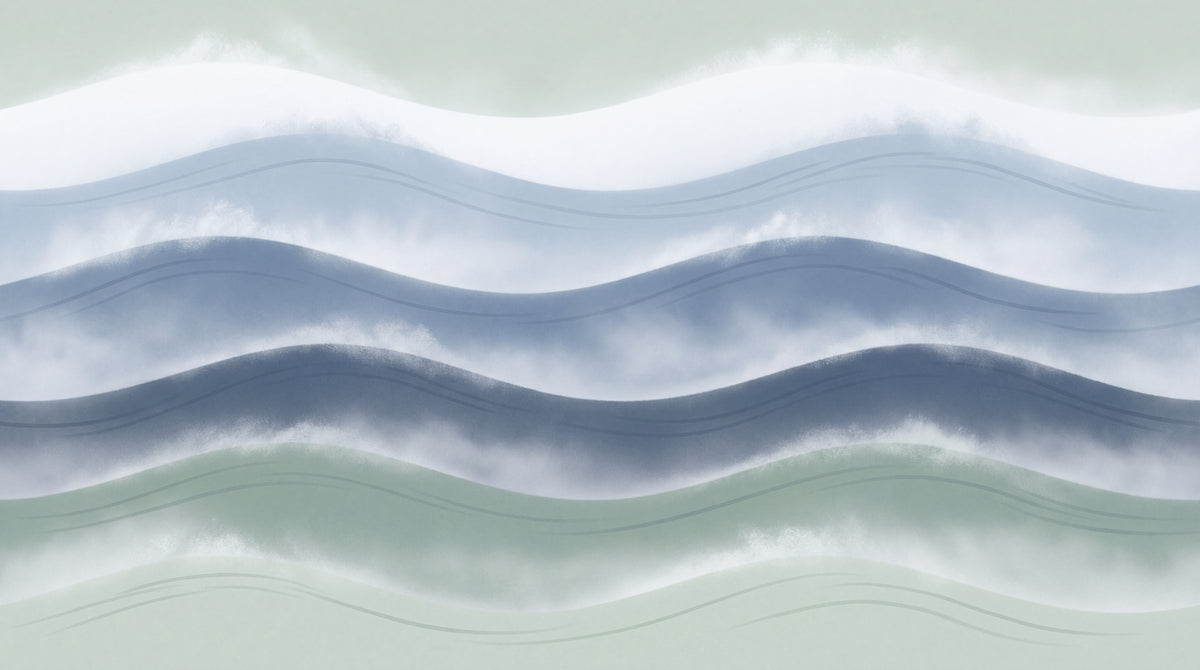 Drifting Tides - Blue Ocean Wallpaper - Navy Sage Green Wave Abstract Peel and Stick Mural - Design