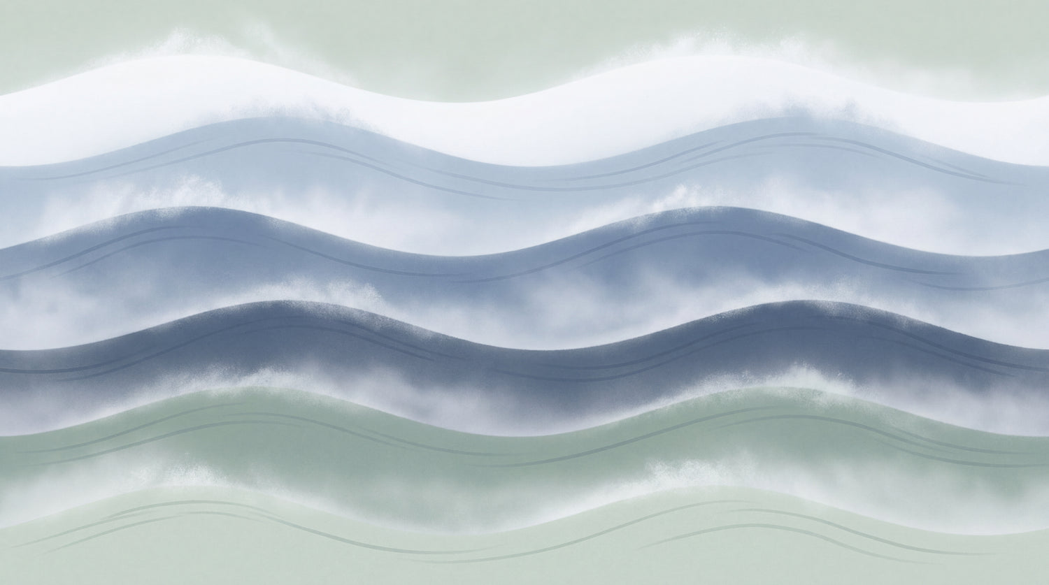 Drifting Tides - Blue Ocean Wallpaper - Navy Sage Green Wave Abstract Peel and Stick Mural - Design