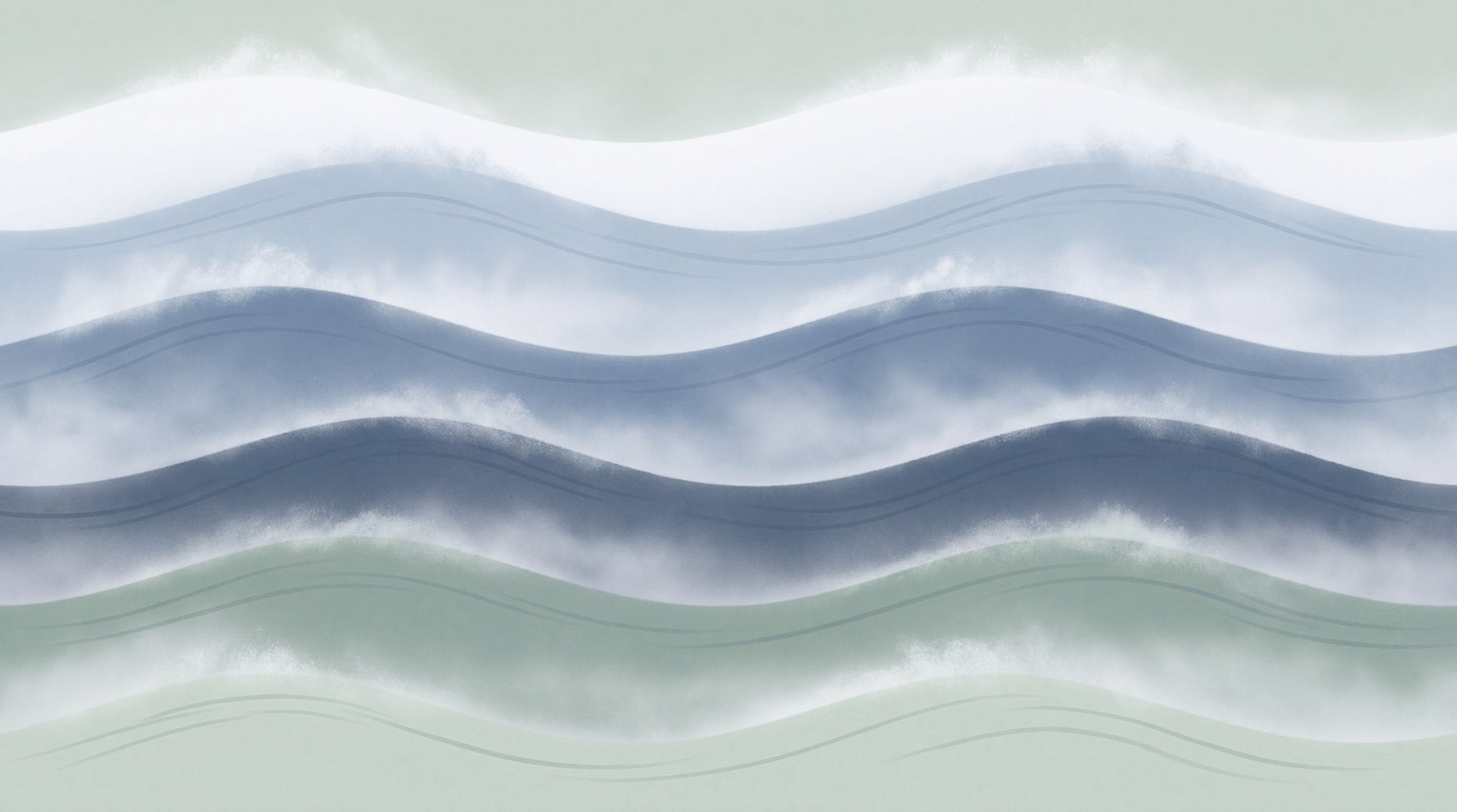 Drifting Tides - Blue Ocean Wallpaper - Navy Sage Green Wave Abstract Peel and Stick Mural - Design