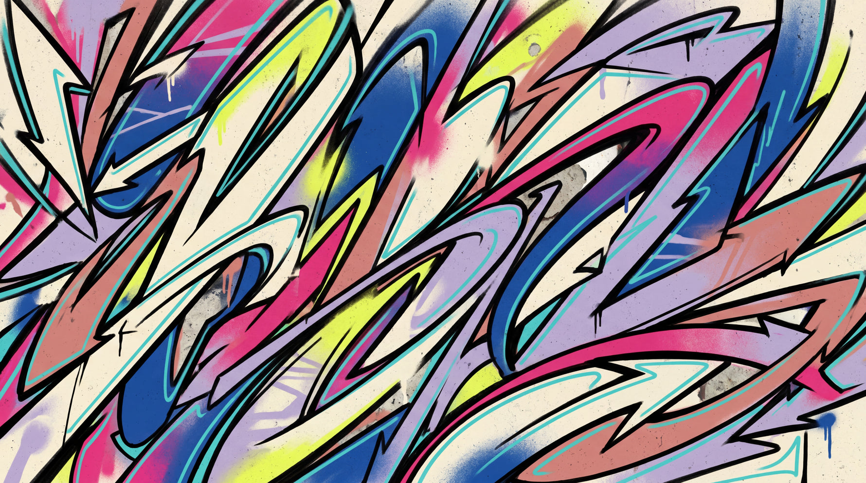 Electric Surge Blue Graffiti Wallpaper - Abstract Geometric Peel and Stick Vibrant Street Art Mural - Design