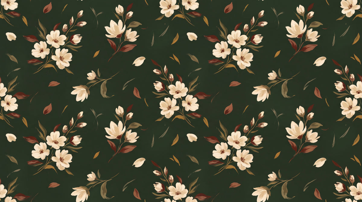 Ember Magnolia - Green Magnolia Wallpaper - Dark Green Floral Wallpaper Vintage Flower Peel and Stick - Design