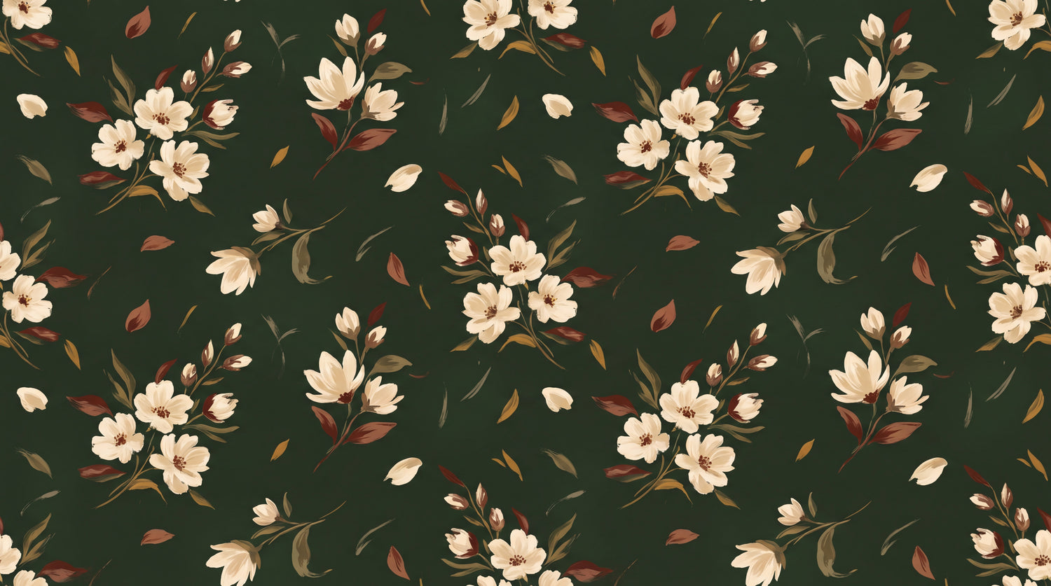 Ember Magnolia - Green Magnolia Wallpaper - Dark Green Floral Wallpaper Vintage Flower Peel and Stick - Design