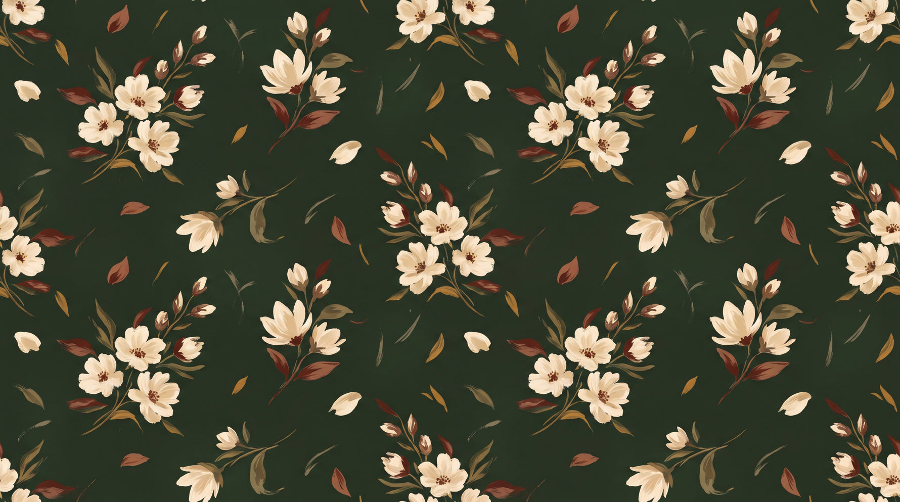 Ember Magnolia - Green Magnolia Wallpaper - Dark Green Floral Wallpaper Vintage Flower Peel and Stick - Design