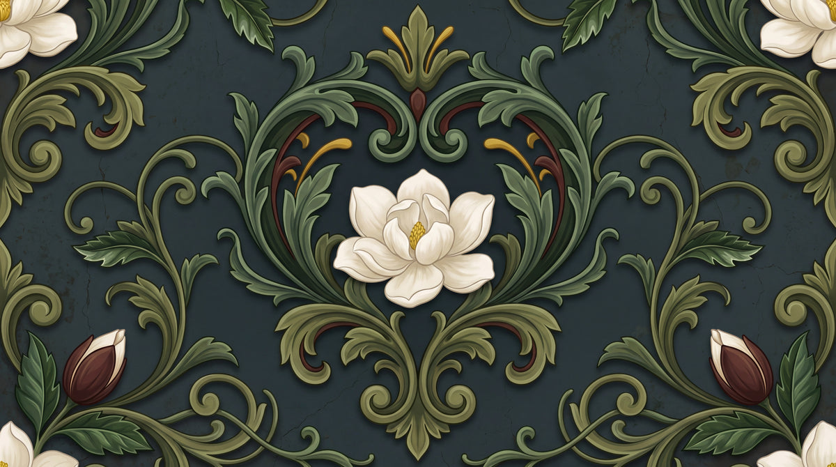 Emerald Filigree Green Damask Wallpaper - Dark Green Victorian Floral Vintage Peel and Stick - Design
