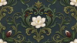 Emerald Filigree Green Damask Wallpaper - Dark Green Victorian Floral Vintage Peel and Stick - Design
