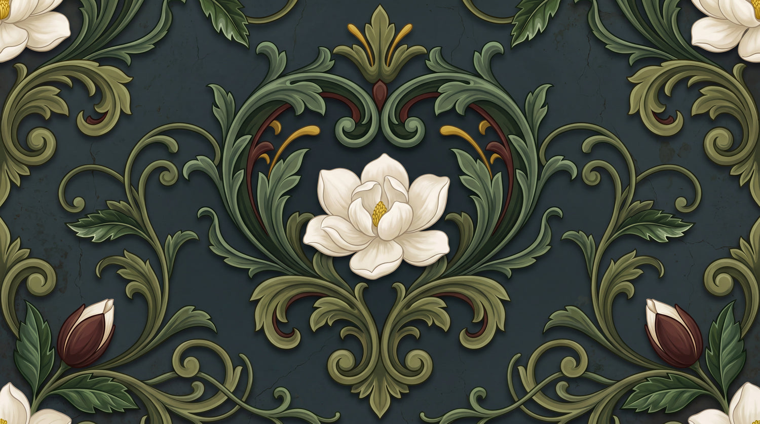 Emerald Filigree Green Damask Wallpaper - Dark Green Victorian Floral Vintage Peel and Stick - Design
