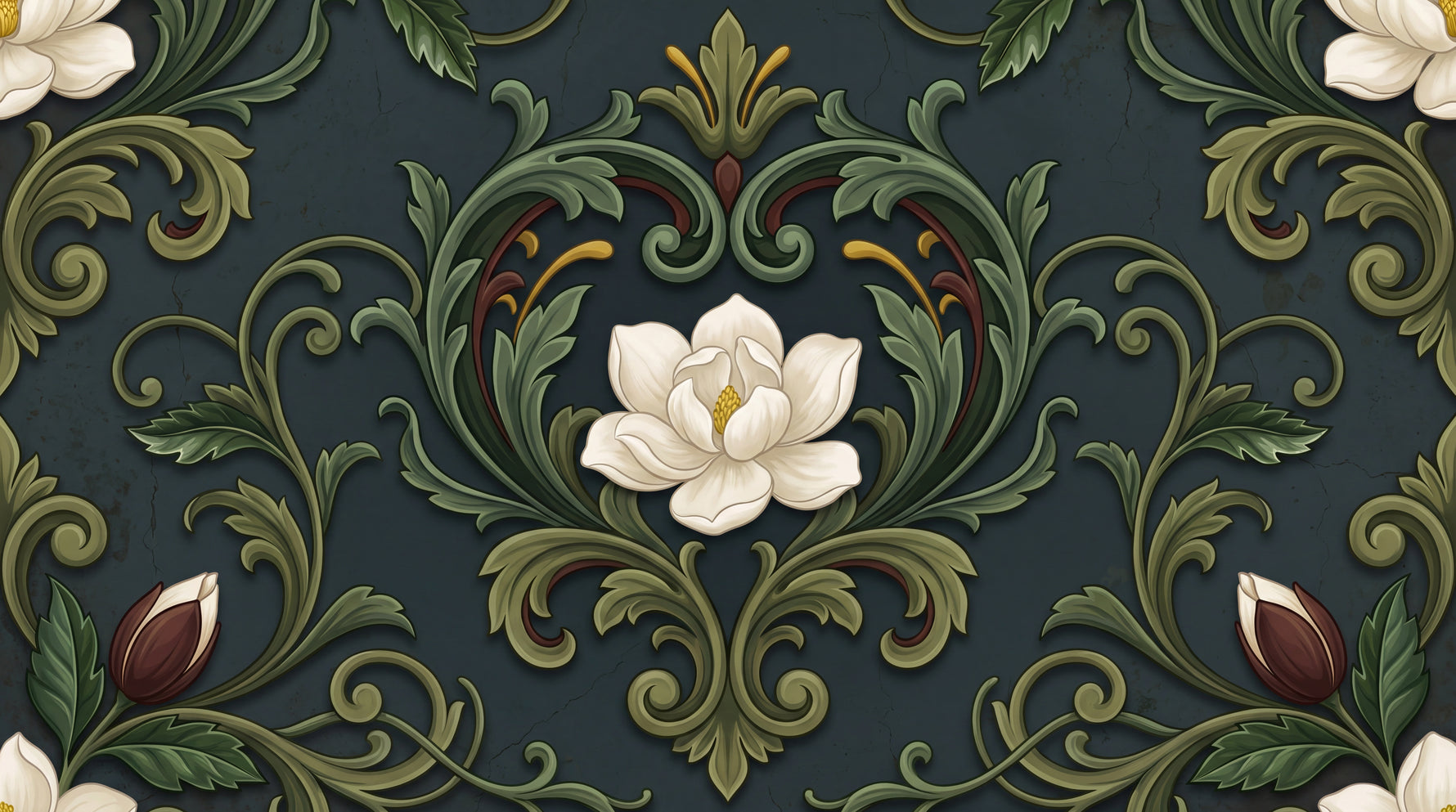 Emerald Filigree Green Damask Wallpaper - Dark Green Victorian Floral Vintage Peel and Stick - Design