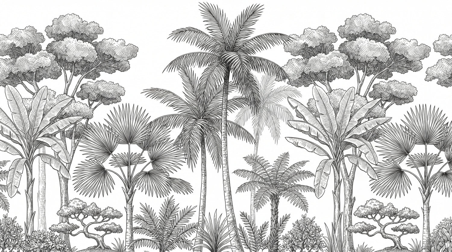 Engraved Atrium White Tropical Wallpaper - Palm Tree Wallpaper Jungle Botanical Leaf Peel and Stick - Design