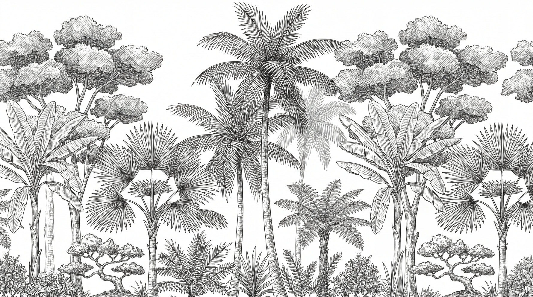 Engraved Atrium White Tropical Wallpaper - Palm Tree Wallpaper Jungle Botanical Leaf Peel and Stick - Design