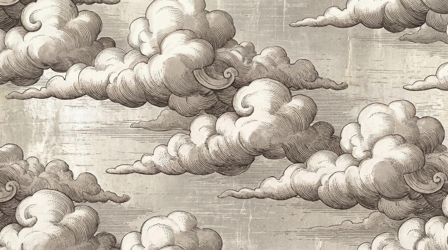 Engraved Stratus - Beige Cloud Wallpaper Vintage Sky Peel and Stick - Blue Sky Wall Mural - Design