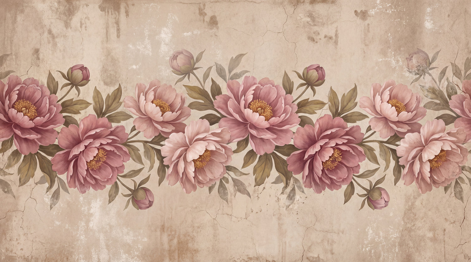 Faded Hymn Pink Flower Wallpaper - Pink Vintage Floral Wall Mural Removable - Design
