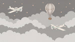 Feather Flight Nursery Wallpaper for Kids - Gray Cloud Sky Vintage Night Peel and Stick Mural - Design