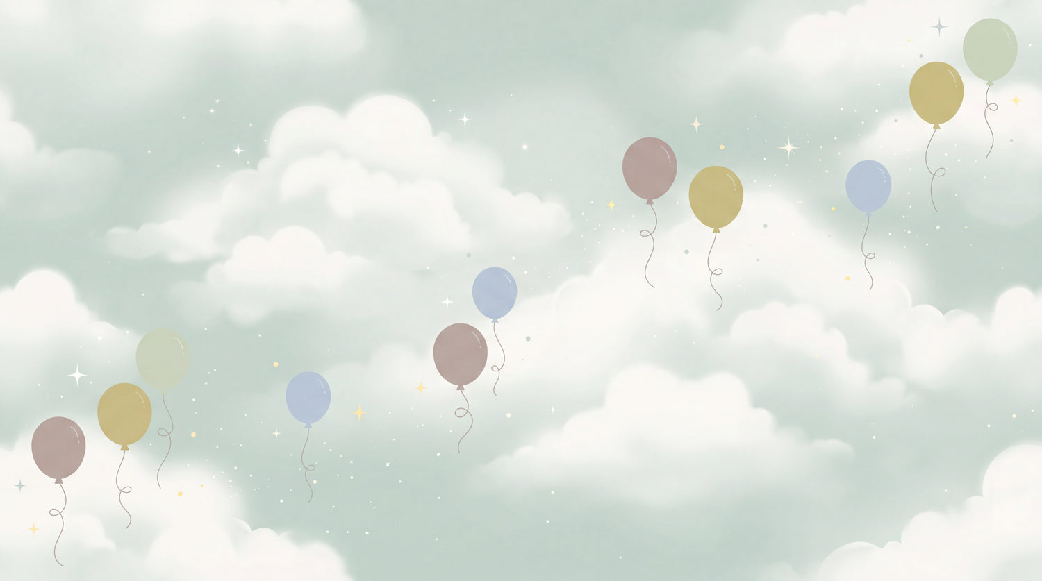 Featherlight Balloons Pastel Nursery Wallpaper for Kids - Cloud Sky Blue Peel and Stick Wall Mural - Design