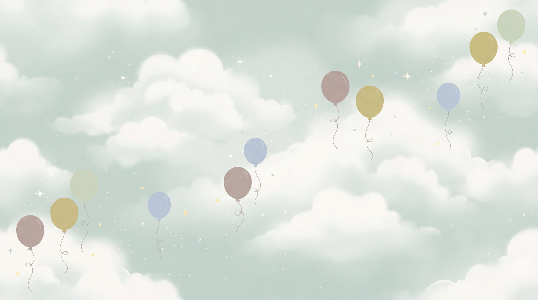 Featherlight Balloons Pastel Nursery Wallpaper for Kids - Cloud Sky Blue Peel and Stick Wall Mural - Design
