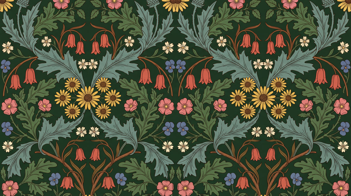 Fern Hollow Sonnet Green Wallpaper - Dark Green Floral Vintage Damask Flower Peel and Stick - Design