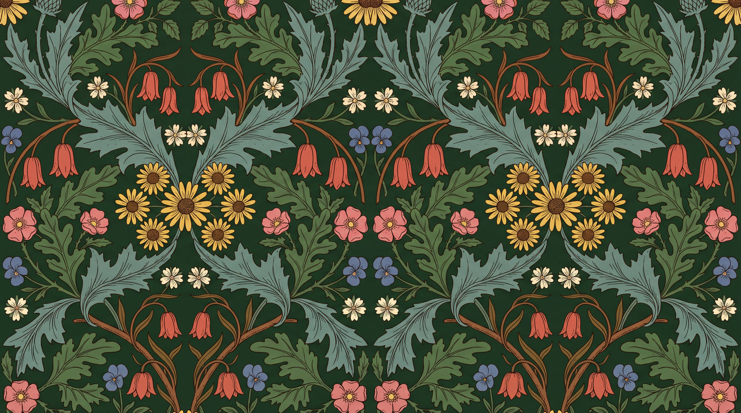 Fern Hollow Sonnet Green Wallpaper - Dark Green Floral Vintage Damask Flower Peel and Stick - Design