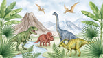 Fern Valley Wanderers Dinosaur Wallpaper for Kids - Green Nursery Wallpaper Peel and Stick Mural - Design