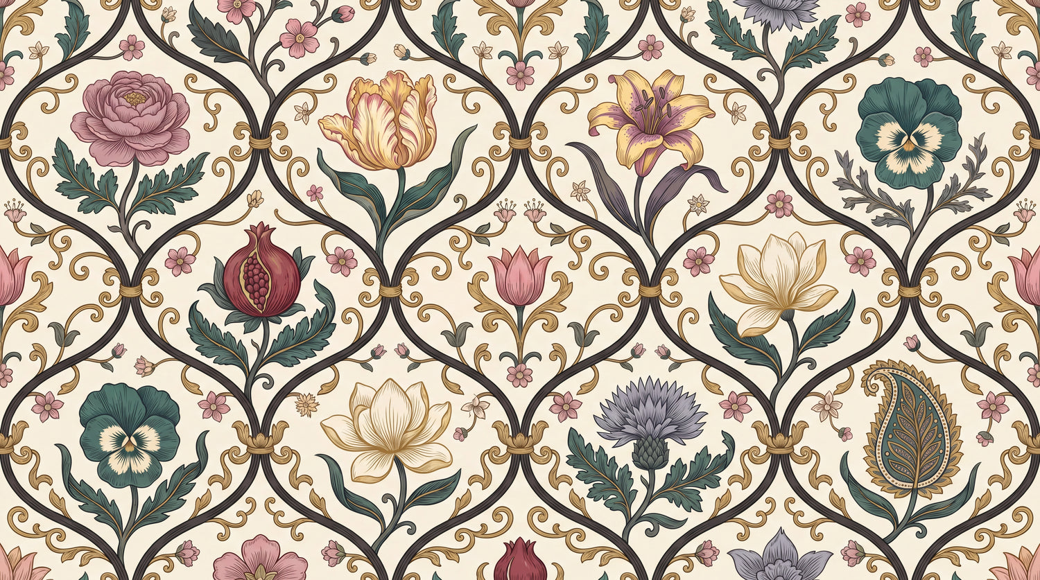 Filigree Tapestry Beige Victorian Wallpaper - Vintage Damask Floral Peel and Stick - Design