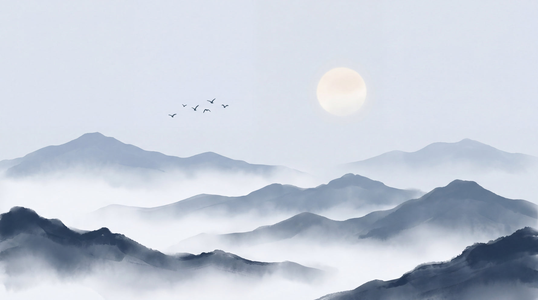 Floating Peaks Gray Mountain Wallpaper - Minimalist Landscape Scenery Wall Mural Peel and Stick - Design