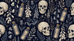 Foxglove Apothecary Dark Gothic Wallpaper - Dark Academia Skull Botanical Leaf Peel and Stick Mural - Design
