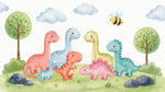 Friendly Herd Pastel Dinosaur Wallpaper for Kids - Cute Pink Nursery Mural Peel and Stick - Design