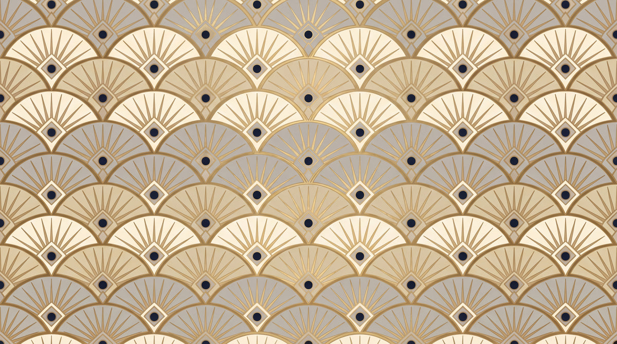 Gatsby Fanlight Sunrise Gold Art Deco Wallpaper - Black and Gold Geometric Wall Mural - Design