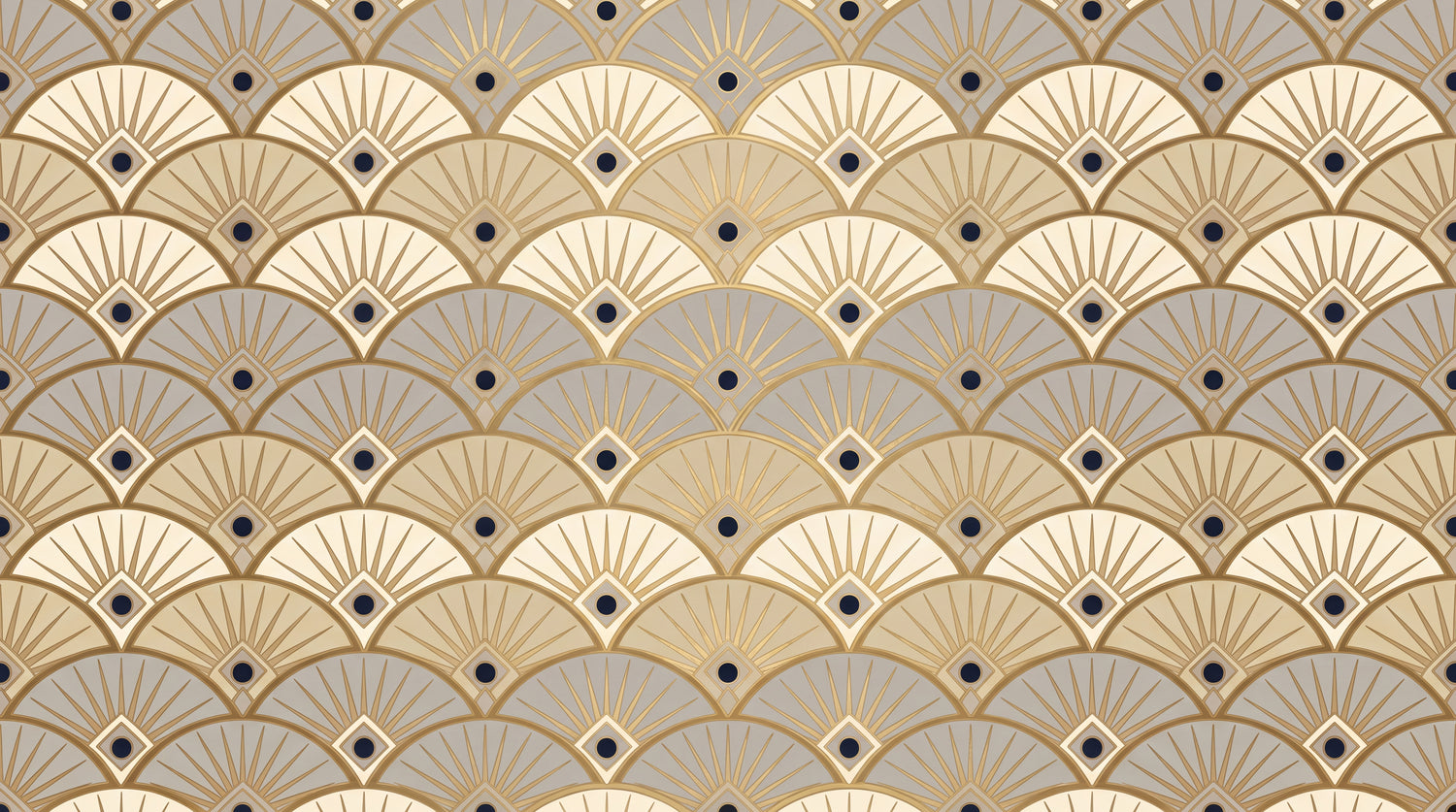 Gatsby Fanlight Sunrise Gold Art Deco Wallpaper - Black and Gold Geometric Wall Mural - Design