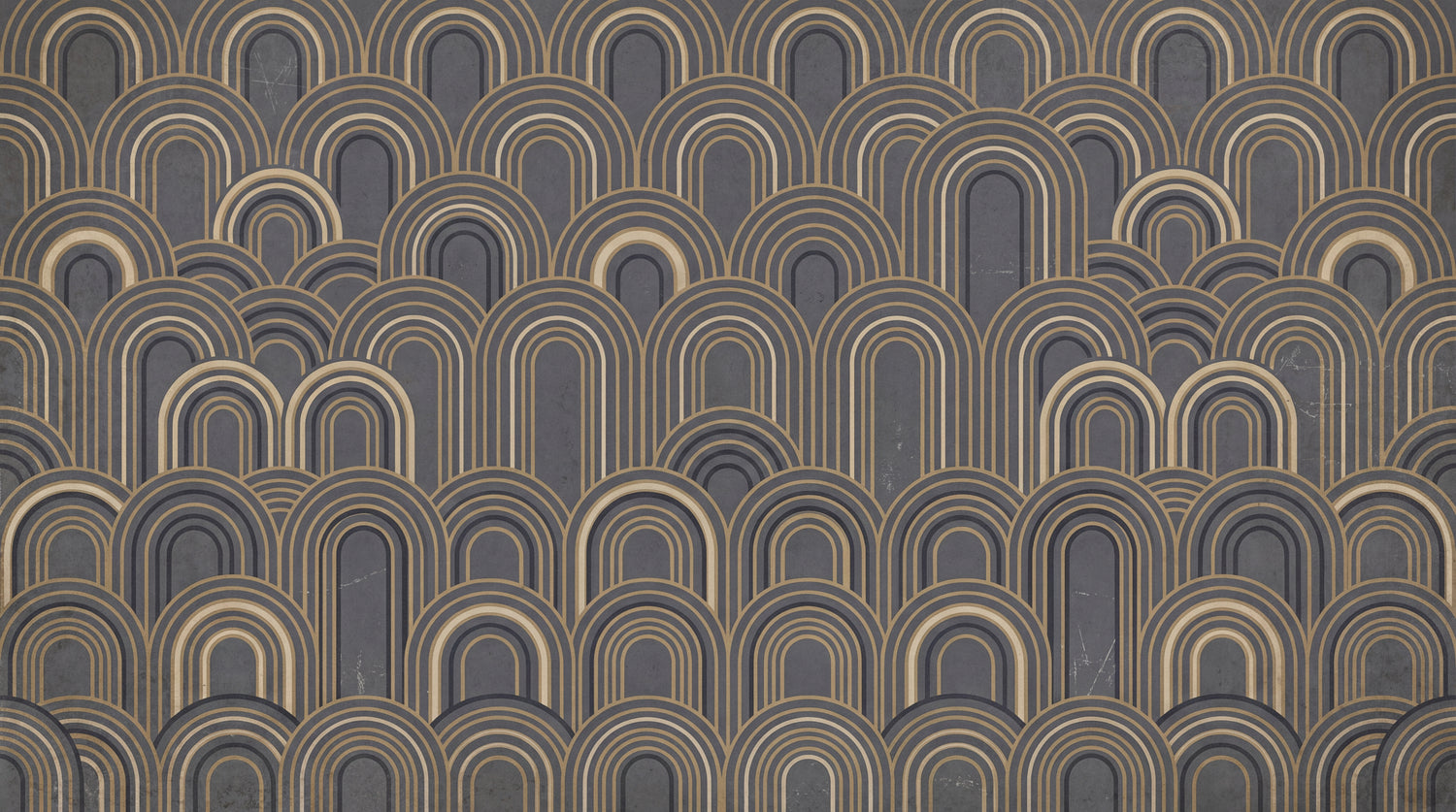 Gilded Arches - Gray Art Deco Wallpaper - Grey Geometric Gold Vintage Peel and Stick Wall Mural - Design