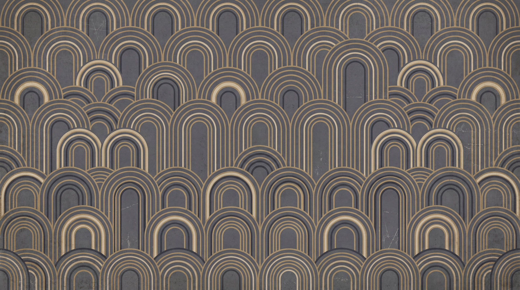 Gilded Arches - Gray Art Deco Wallpaper - Grey Geometric Gold Vintage Peel and Stick Wall Mural - Design