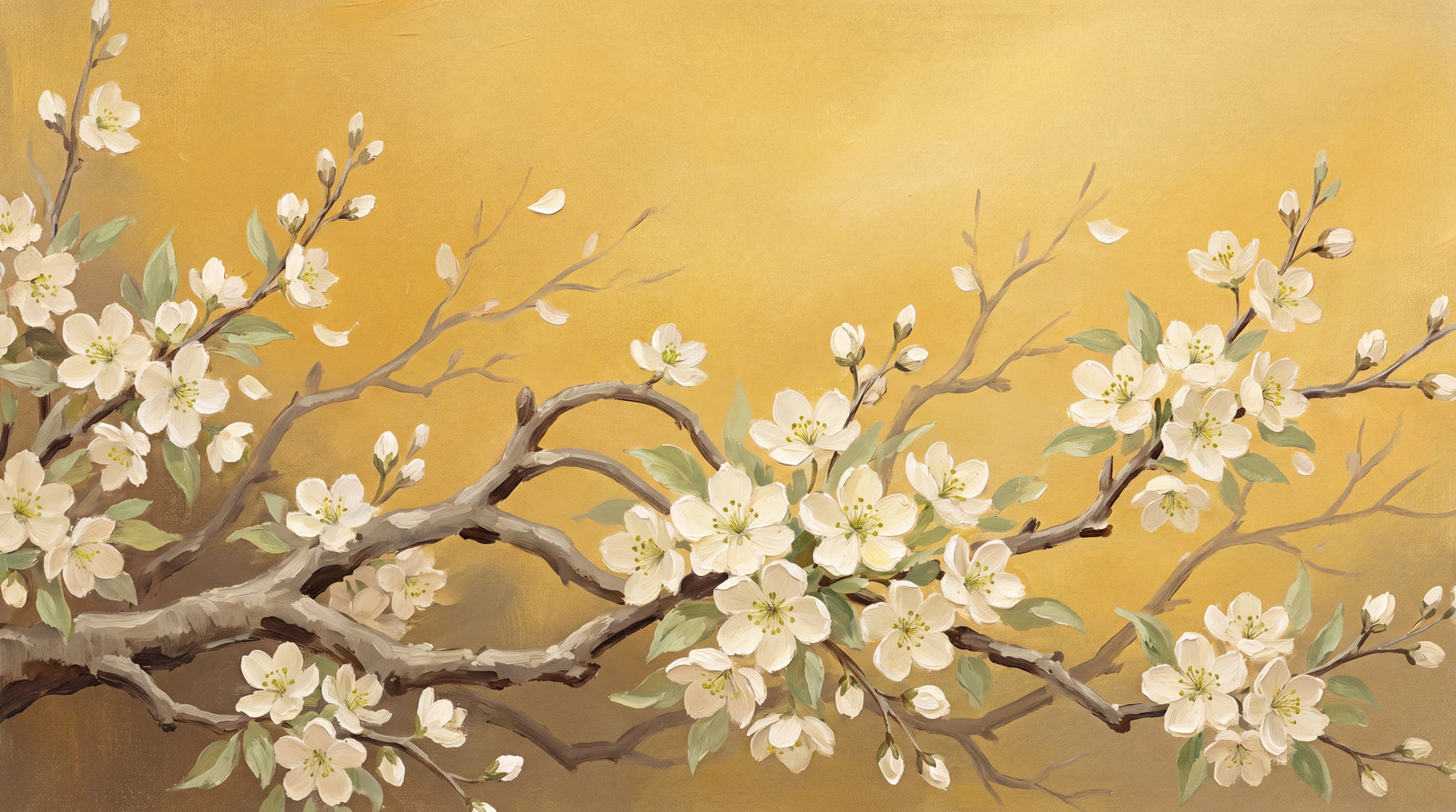 Gilded Bloom - Gold Cherry Blossom Wallpaper - Floral Botanical Flower Wall Mural Peel and Stick - Design