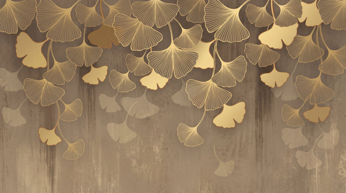Gilded Cascade - Gold Art Deco Wallpaper - Botanical Leaf Greenery Peel and Stick Wall Mural - Design