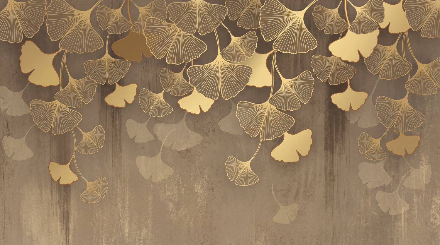 Gilded Cascade - Gold Art Deco Wallpaper - Botanical Leaf Greenery Peel and Stick Wall Mural - Design