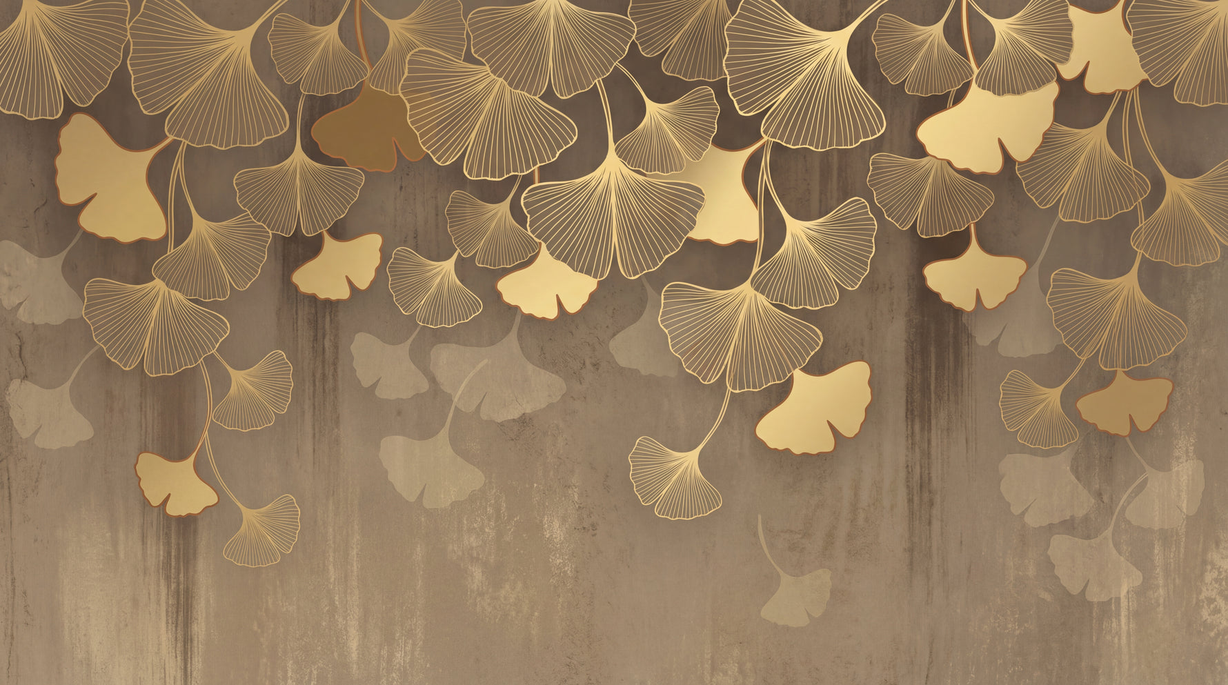 Gilded Cascade - Gold Art Deco Wallpaper - Botanical Leaf Greenery Peel and Stick Wall Mural - Design