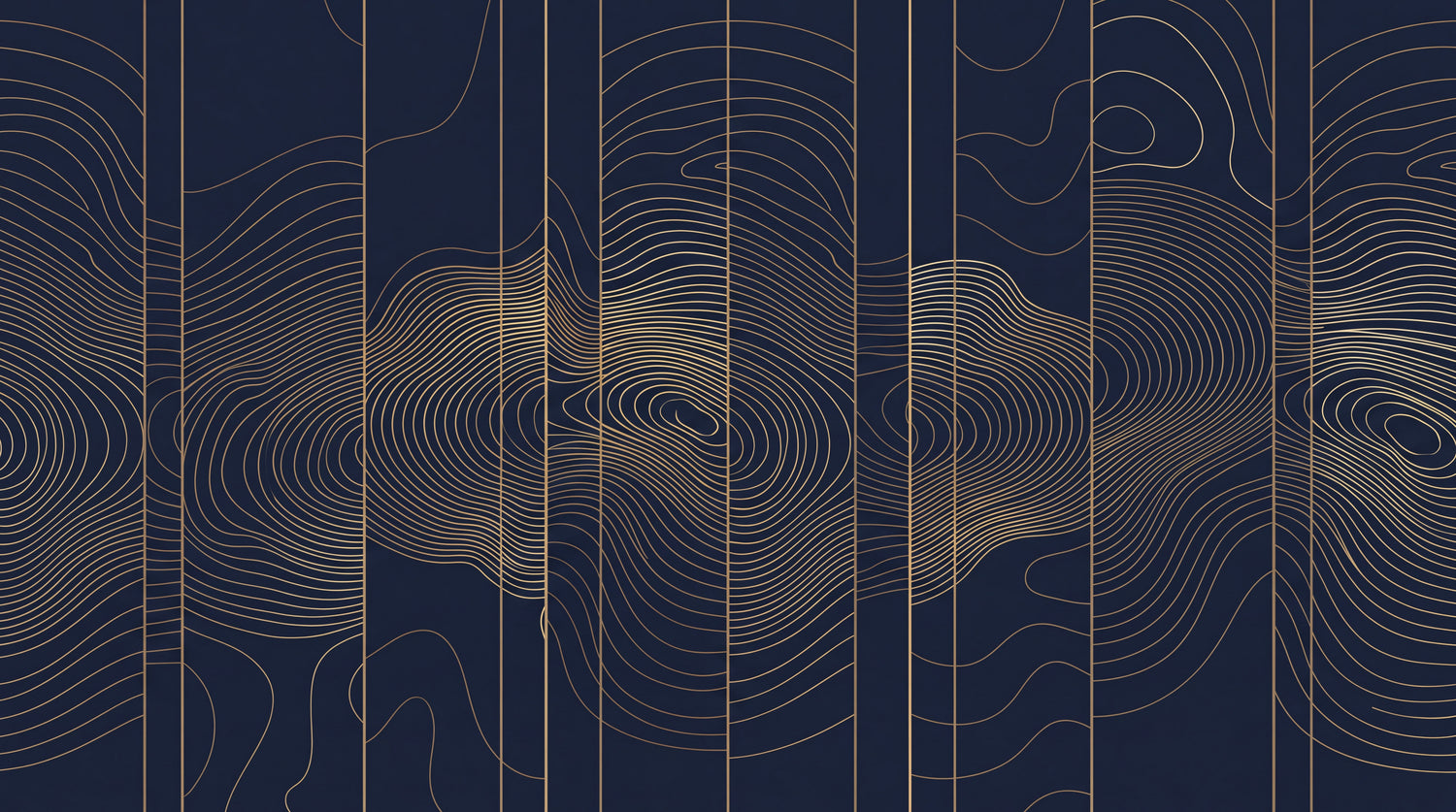 Gilded Contours - Blue Art Deco Wallpaper - Navy Abstract Geometric Minimalist Peel and Stick Wall Mural - Design
