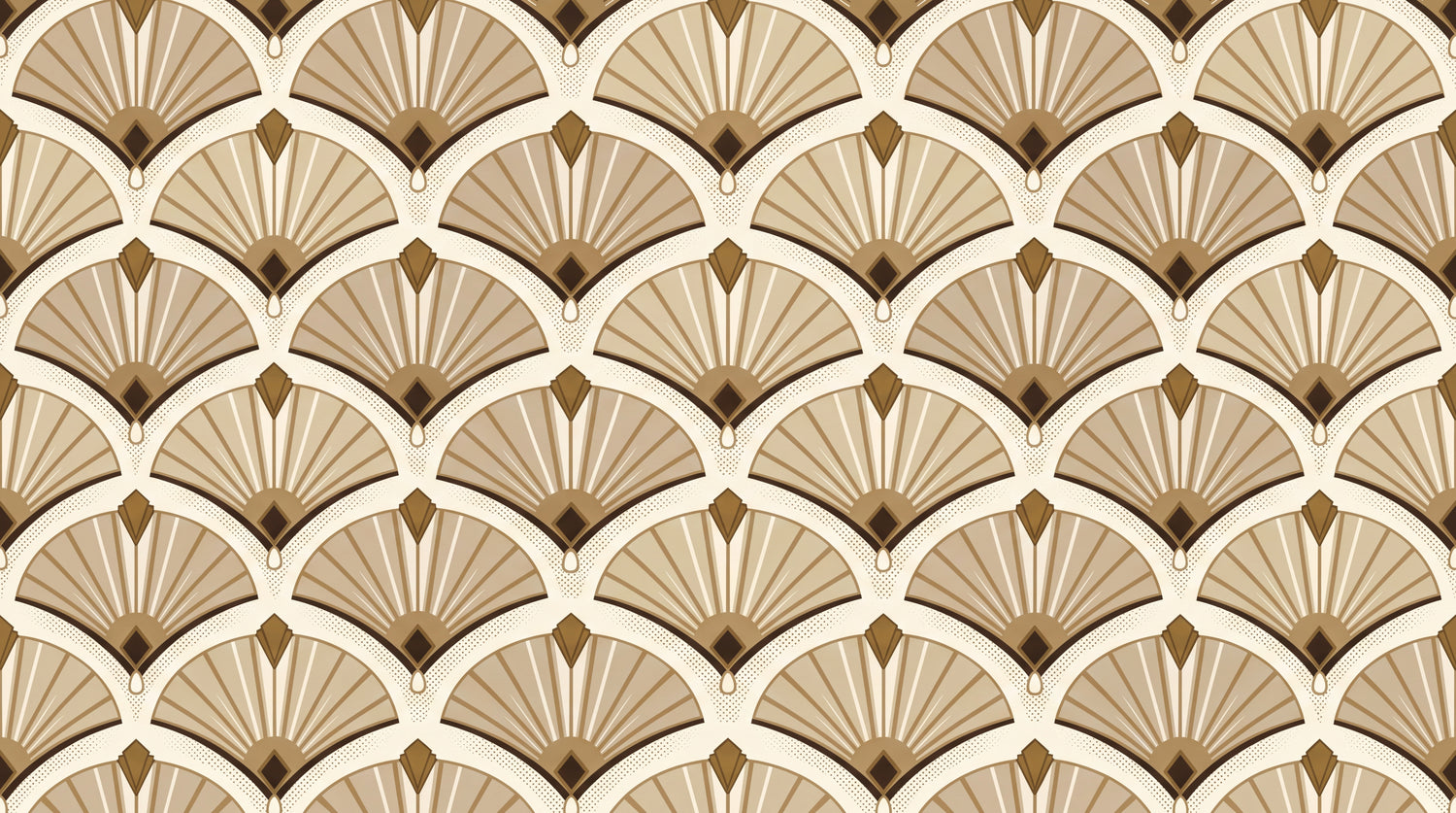 Gilded Fans - Beige Art Deco Wallpaper - Vintage Geometric Damask Peel and Stick Mural - Design