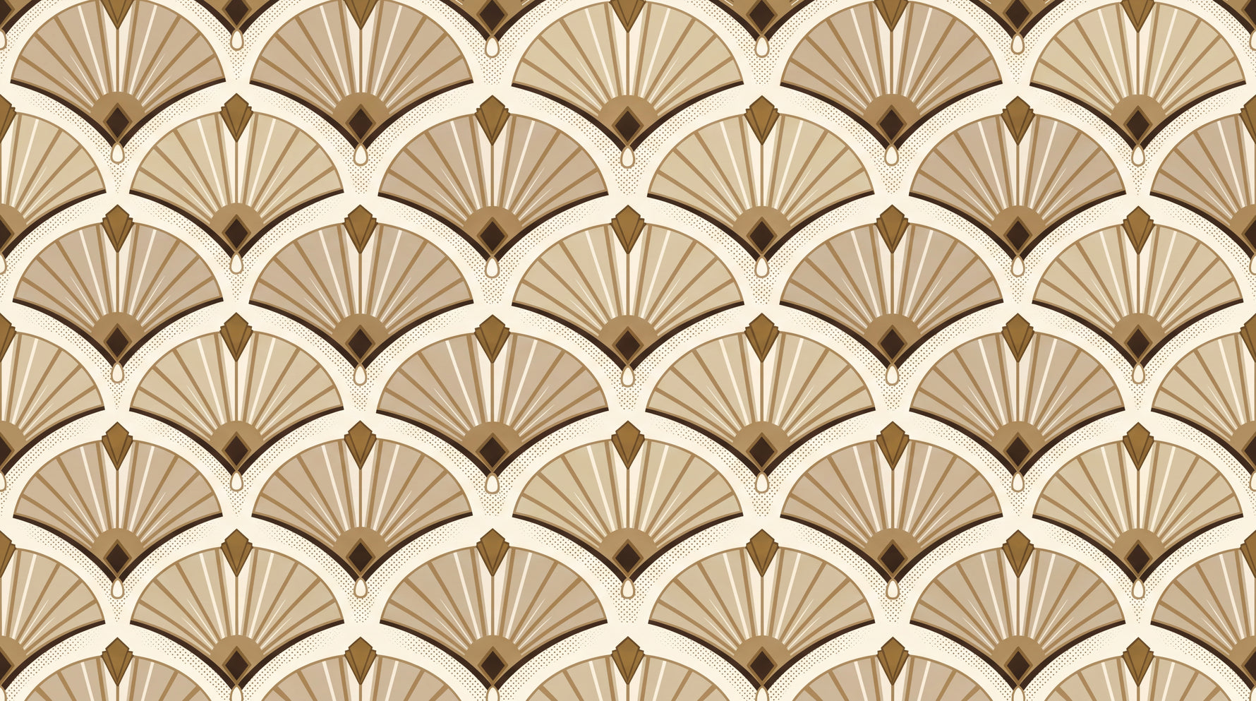 Gilded Fans - Beige Art Deco Wallpaper - Vintage Geometric Damask Peel and Stick Mural - Design
