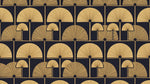 Gilded Fans - Gold Art Deco Wallpaper - Navy Blue Geometric Vintage Peel and Stick Mural - Design