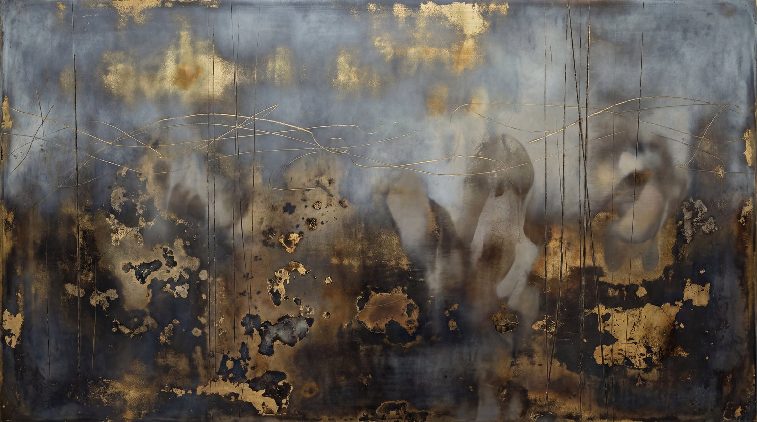Gilded Patina - Dark Abstract Wallpaper - Moody Minimalist Wallpaper Geometric Peel and Stick Wall Mural - Design