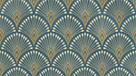 Gilded Plumes - Blue Art Deco Wallpaper - Vintage Geometric Damask Peel and Stick Wall Mural - Design