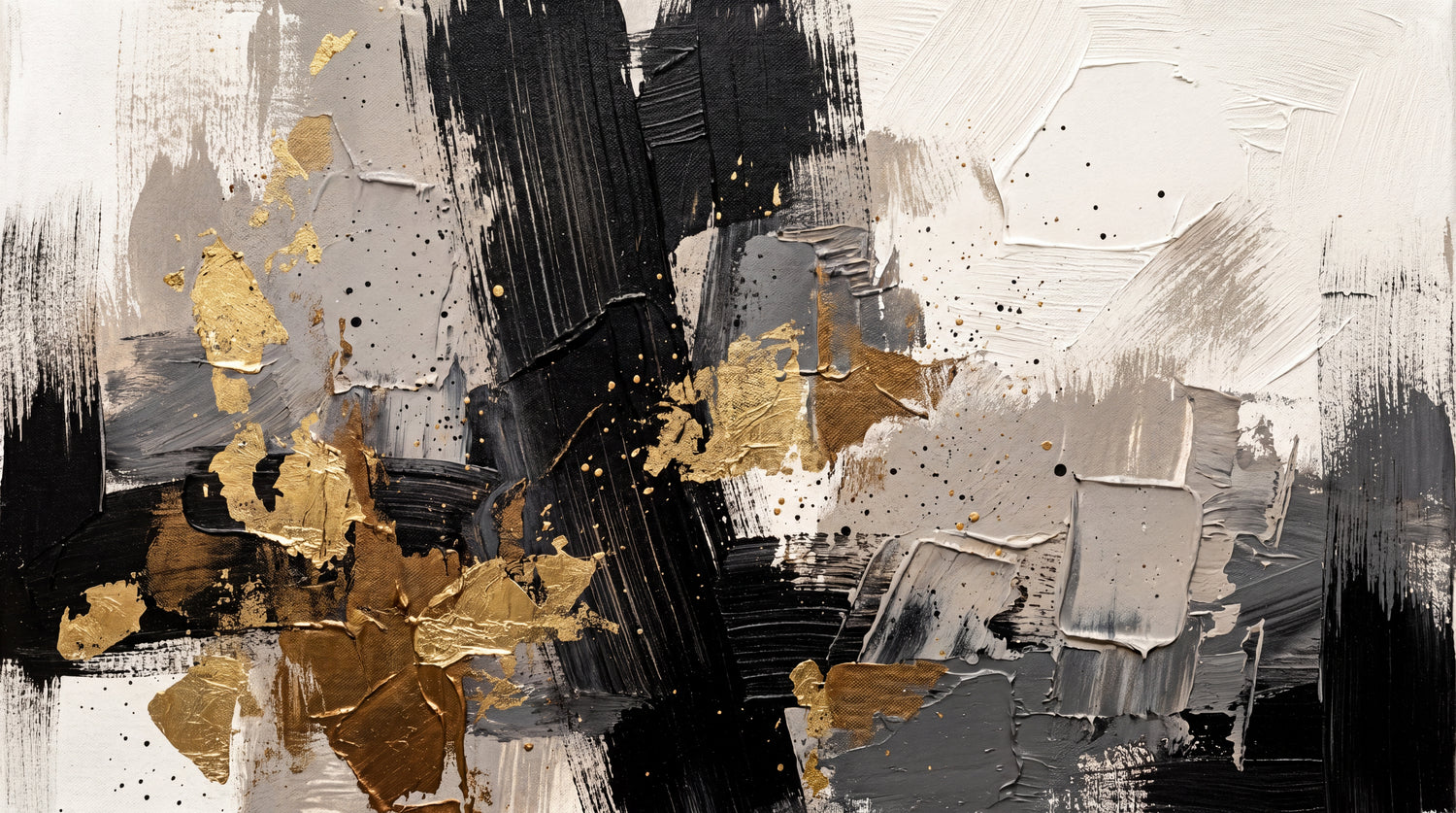 Gilded Strokes - Black Abstract Wallpaper - Modern Minimalist Geometric Peel and Stick Mural - Design
