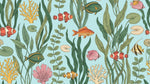 Glasswater Fronds Blue Fish Wallpaper - Botanical Animal Greenery Leaf Peel and Stick Wall Mural - Design
