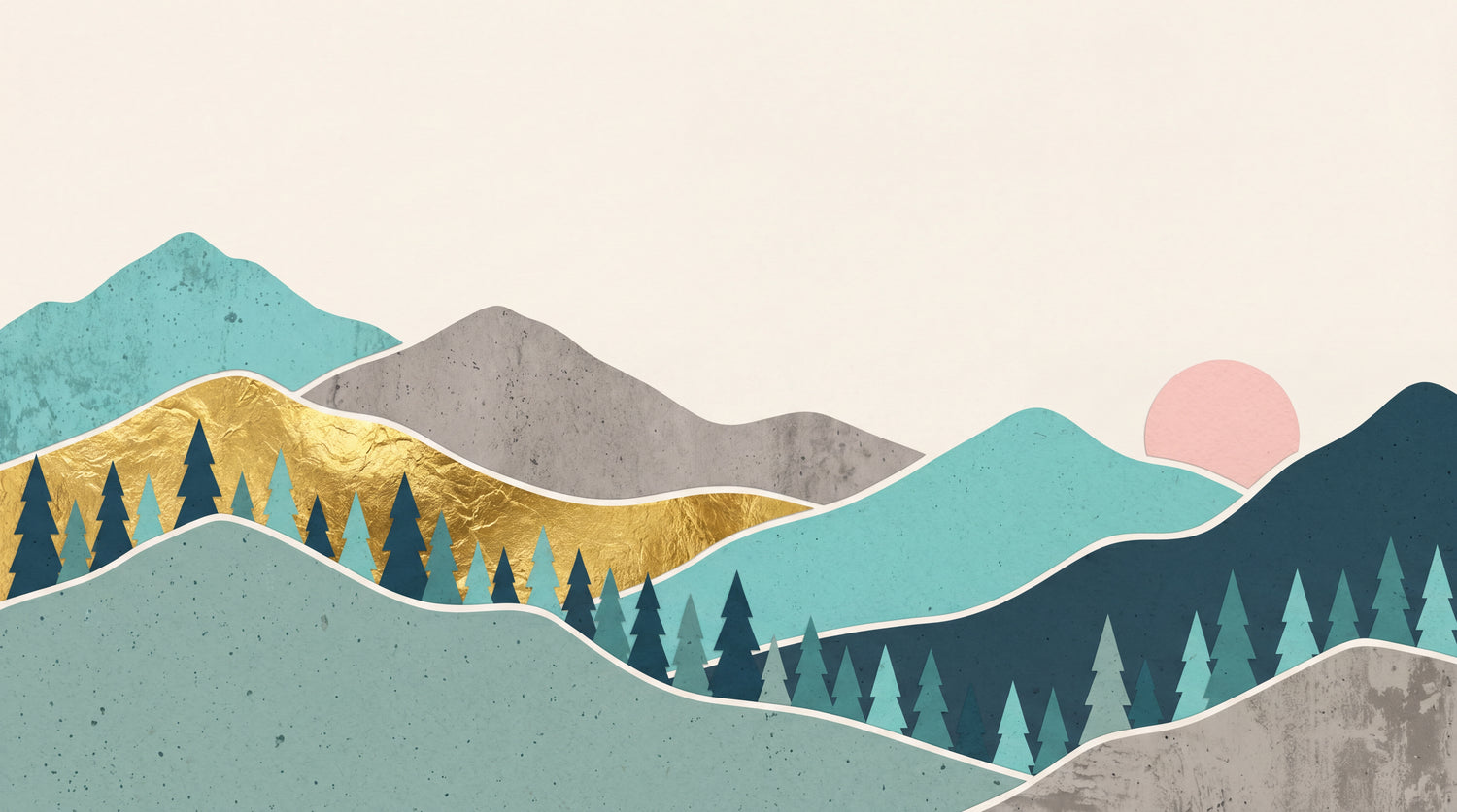 Golden Ridge - Blue Mountain Wallpaper - Teal Minimalist Landscape Scenery Boho Peel and Stick - Design