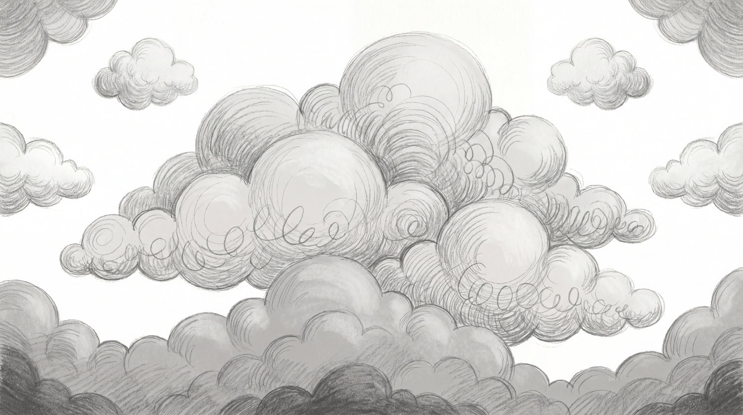 Graphite Billows Gray Cloud Wallpaper - Sky Wallpaper Hand Drawn Peel and Stick Wall Mural - Design