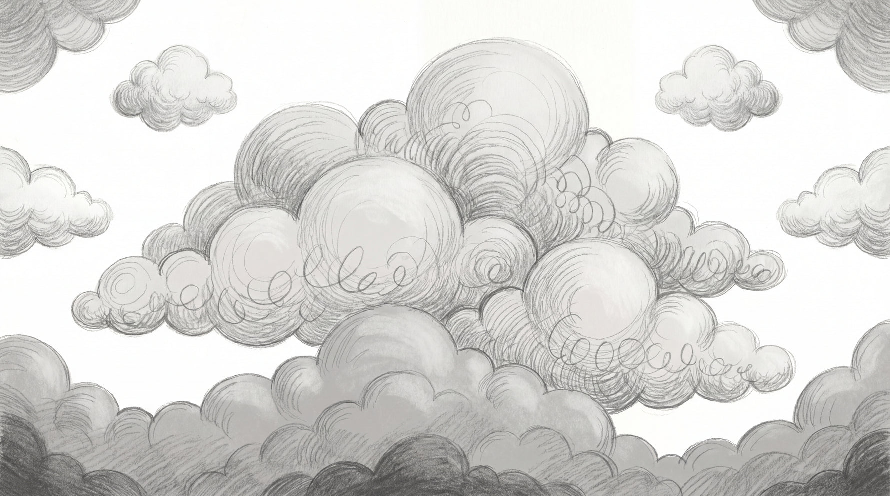 Graphite Billows Gray Cloud Wallpaper - Sky Wallpaper Hand Drawn Peel and Stick Wall Mural - Design